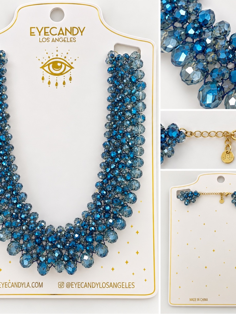NIB Eye Candy Blue Crystal Cluster Statement Necklace - Picture 2 of 2